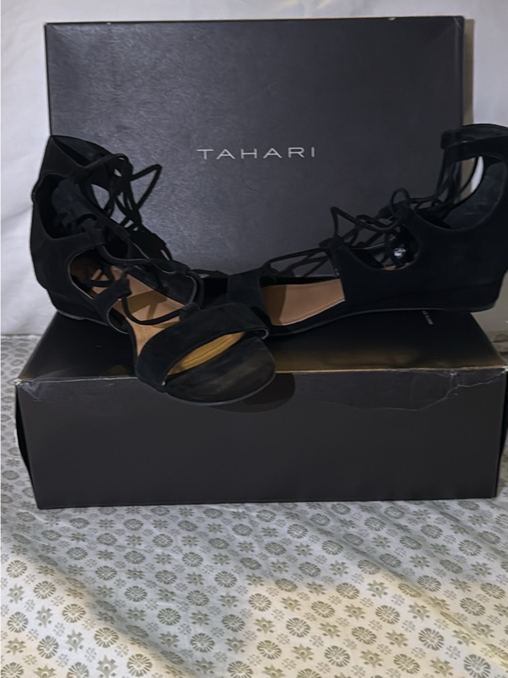 Tahari Black Lace-Up Open-Toe Gladiator Sandals